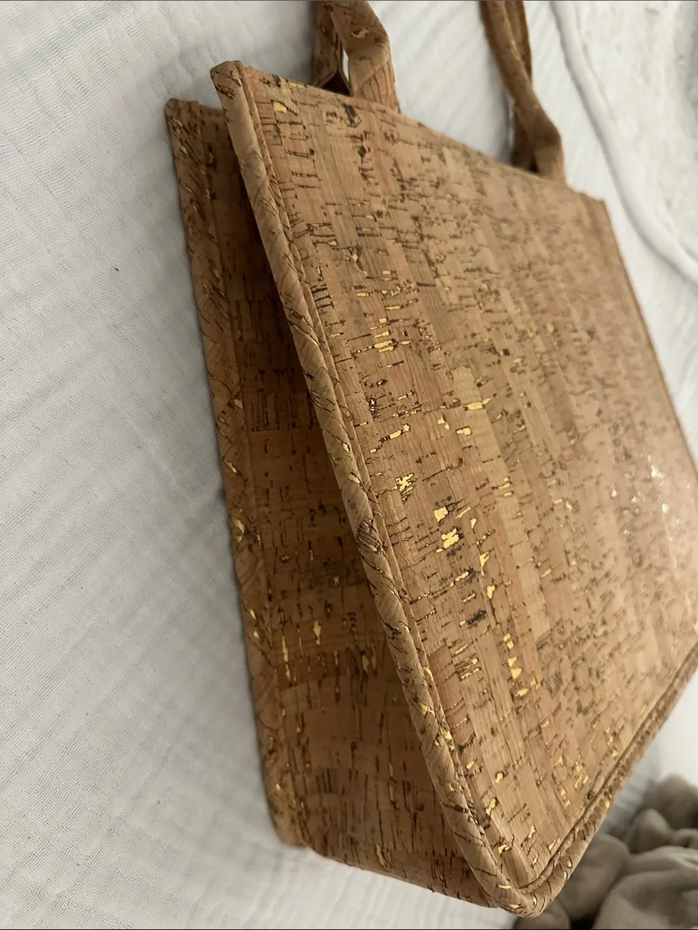Cork Tote Bag with Gold Fleck Detail - Tan